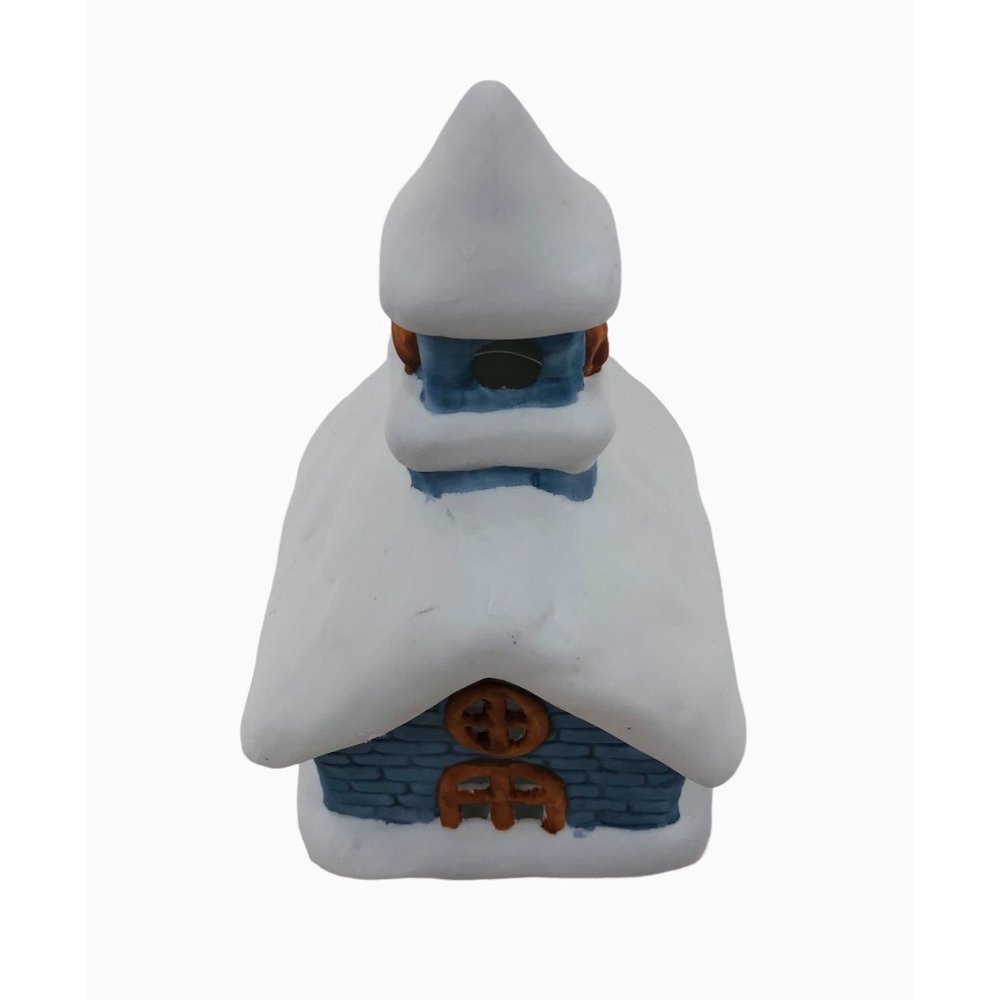 Colonial Candle Holder Winter Blue Ceramic Building Snow Tea Light Votive Holder - Picture 3 of 10